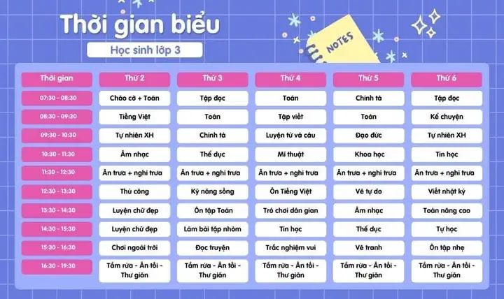 Bảng Thời Gian Biểu